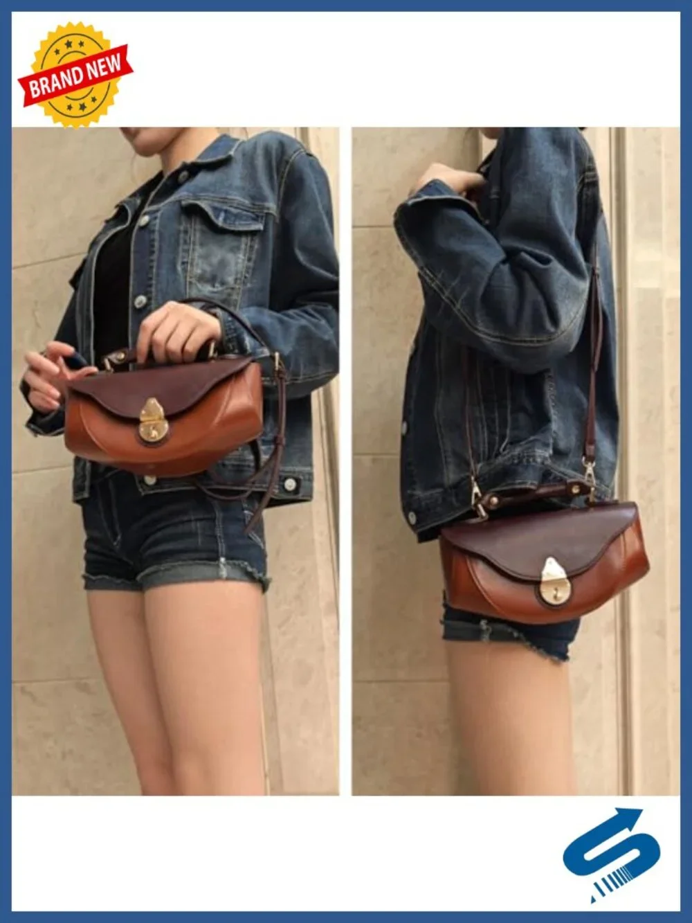 Women's Mini Faux Leather Boat-Shaped Top Handle Crossbody Bag with Detachable
